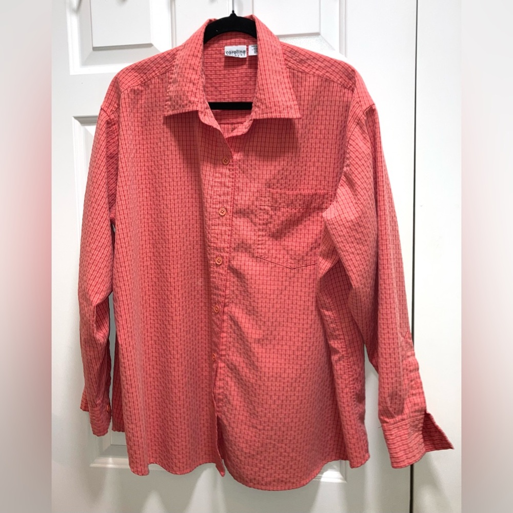 Carolina Colours Plus Women’s red pink long Sleeve Button down shirt size 20W/40